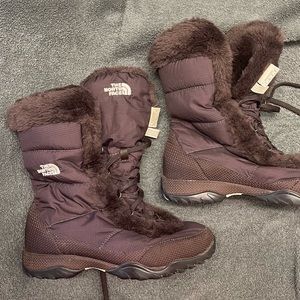 The North Face Nuptse II Faux Fur Goose Down Lace Up Brown Winter Boots *GUC*